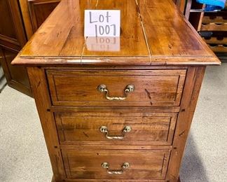 Vintage Ethan Allen Side Table in Rustic Style with three drawers	28"D x 22"W	$225.00