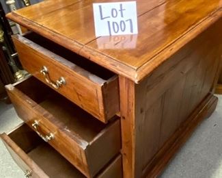 Lot 1007 Lot 1007 Buy it Now $225.00  Vintage Ethan Allen Side Table in Rustic Style with three drawers	28"D x 22"W	 