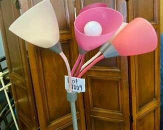 Lot 1009   Buy it Now $25.00	Multicolored Pink Floor Lamp with 5 bulbs on adjustable arms. Unbranded. Nice covering on arms.  .66" tall