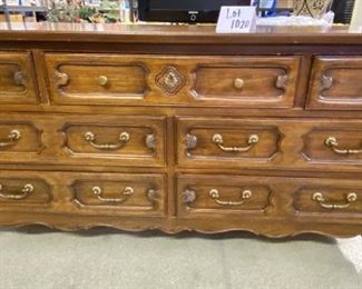 Lot 1020 Buy it Now $275.00  Vintage Nat'l Mt. Airy seven drawer dresser.   Awesome details, has some damage on the top, but great bones! Matches Lot 1032  66" l x 19" d x 33.5" tall