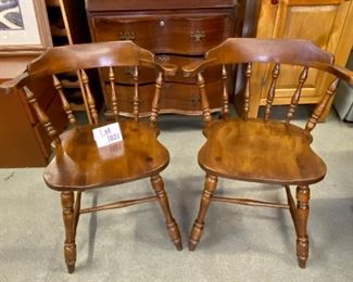 Lot 1021 Buy it Now $140.00.  Pair of vintage Rock Maple Hale Commander Arm Chairs. Awesome for your ecclectic taste! 	28" to top of back, Seat 17x17, height to the seat 17.5"