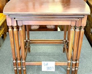 Lot 1037 Buy it Now $120.00  Antique Set of 3 Nesting Tables in Fair Condition	24" W X 15" D x 22" T, 19" W x 13.5" D x 21" T, 16" W x 13.5" D x 20.5" T 