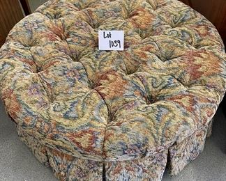 Lot 1039 Buy it Now $125.00  Round Tufted Tapestry Print Hassock with Casters 38" Diameter x 14" H