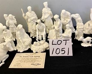 Lot 1051 Buy it Now $400.00  16 pc. Lenox Collection of the Nativity includes Baby Jesus, Mary, Joseph, 3 Wise Men, Drummer Boy, Shepherd Boy & Girl & Man, Boy presenting Gift, 2 camel, One Lamb and 1 Cow. The king is 8.5" tall. 