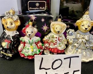 Lot 1055. Buy it Now $120.00 Set of 4 Christopher Radko Bear Ornaments. Lot includes Santa's Workshop Muffy, Portrait in Black and White, Muffy Snowflake, and All Spruced Up Muffy