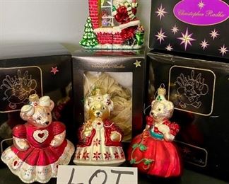 Lot 1058   Buy it Now $80.00 .  Set of 4 Christopher Radko Ornaments. Lot includes Claus Encounter, Grand Vander Ball Muffy, Pickin Poinsettias Muffy, and Messenger of Love Muffy.