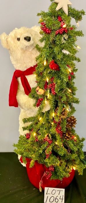 Lot 1064. Buy it Now $48.00  Polar Bear Christmas Tree with Lights. He's almost 3 ft high, in his cute red fleece scarf! 34" tall bear, 39" tall tree