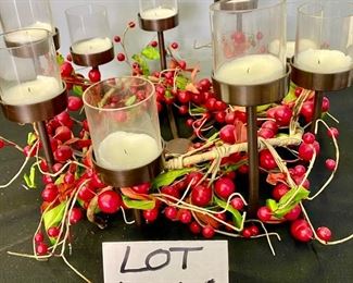 Lot 1066. Buy it Now $35.00 Iron Candle Centerpiece wreath with Red Berries. 9 candle cups. 15" diameter, tallest candle 9: