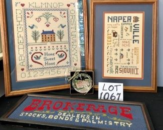 Lot 1067.Buy it Now $38.00  3 needlepoint and one old Nichols Library ornament.  Own a piece of Naperville History! 