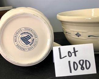 Lot 1080.  Buy it Now $95.00  3 Longaberger Mixing Bowls (nesting) and 1 pitcher.  Pitcher 7.5" tall, mixing bowls: 10", 8", 6" dia. $95.00.  Excellent Condition