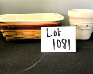 Lot 1081 Buy it Now  $75.00  "Longaberger Baking Dish" w/Basket (8x8x2") and Small Planting Pot". Good Deal