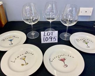 Lot 1095. Buy it Now $42,00  Set of 3  Riedel Wine Stems plus 4 Appetizer Plates by Pottery Barn