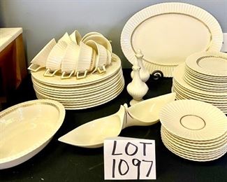 Lot 1097 Buy it Now $145.00  Beautiful set of Lenox "Cretin" pattern, 52 pieces. 11 Dinner plates, 9 salad plates, 9 bread and butter plates, 9 coffee cups, 9 saucers, 1 oval veggie bowl, 1 salt, 1 pepper, 1 relish tray, 1 oval platter 