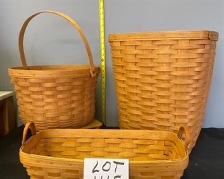 Lot 1115.Buy it Now $92.00  Lot of 3 Larger Longaberger Baskets- wastebasket w/liner (16"x13 1/2" 1992), double handled bread basket (17"l x 8" deep x 4" h, 1996), and fruit basket (13 1/2" x 9"h, 1991). 