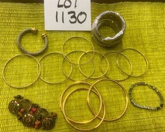Lot 1130.  Lot of 14 Costume Jewelry Bracelets.  1 snake wrap around. 1 chico's beaded. 1 "Yurman"-esque. 1 Grandma bracelet. 7 thin bangles. 3 thicker bangles. $56
