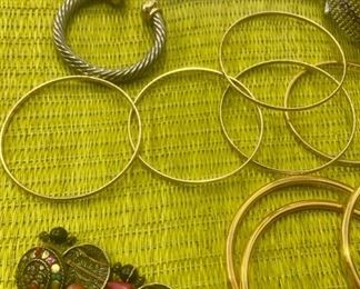 Lot 1130.  Lot of 14 Costume Jewelry Bracelets.  1 snake wrap around. 1 chico's beaded. 1 "Yurman"-esque. 1 Grandma bracelet. 7 thin bangles. 3 thicker bangles. $56
