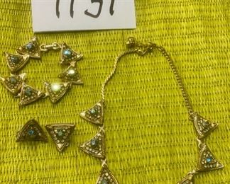 Lot 1131.  Unbranded Costume Necklace, Bracelet, Clip Earrings $30