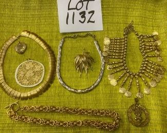 Lot 1132.  Vintage jewelry lot.  8 pcs. Vintage Jewelry (4 Necklaces, 3 pendants, 1 medallion).  Ask $35