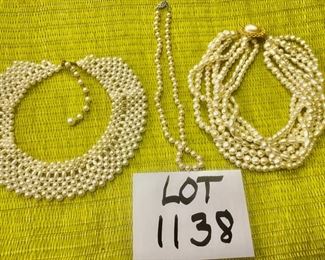 Lot 1138.  3 Faux Pearl Necklaces.$30.  Attractive lot.