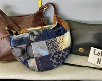 Lot 1182. 3 Coach Handbags, Brown Leather Classic Shoulder bag 10 1/2 x 10 w/ zipper.  $110