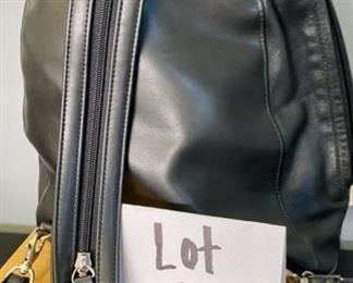 Lot 1188. Liz Claiborne Black leather backpack (perfect condition), Kipling Nylon double zipper tote 12 x 10, 2 Vera Bradley Wristlets & wallet.  $105