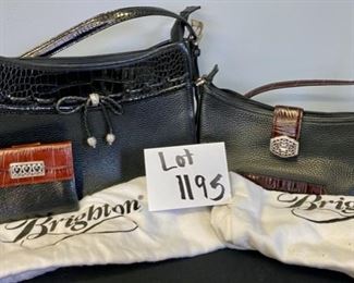 Lot 1195.  2 Leather Handbags by Brighton w/dust covers, 1 Brighton wallet. $70