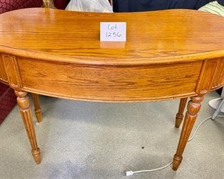 Lot 1256. Lexington Kidney Shaped Writing Desk or Vanity with 3 Drawers in Maple	44" L x 19" D x 30" T.  $125. has small ink mark that may be able to be removed, but you can't beat the Lexington craftsmanship. Plus this desk is darling!