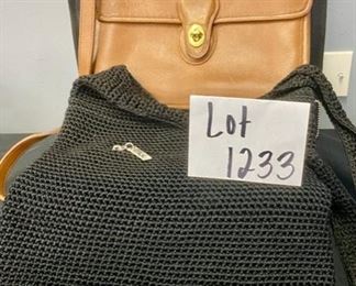 Lot 1233.  Vintage Coach Brown Leather Station/Messenger Bag, The Sak crossbody tote.  GREAT SHAPE!  $60