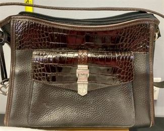 Lot 1234.  Brighton Leather Pebble Handbag in perfect condition. 10x8.5 w/reptile skin trim & strap. Dustbag included.  $48