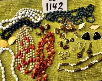 Lot 1142.  Mixed BIG bag of costume jewelry. Features 2 sets of pins/earring sets.  Lots of necklaces and earrings. $35