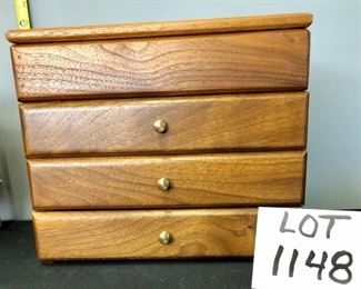 Lot 1148.  3 drawer jewelry storage. 11.5" w x 9.5" h x 8.5" d. $20