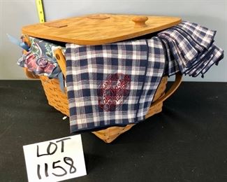 Lot 1158. Longaberger Cake Basket w/lid & tablecloth & napkins. $50