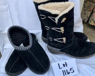 Lot 1165.  Indoor/ & Outdoor Uggs!  2 pairs fo Uggs. 
Boots with sheep shearling and leather Slippers-- size W9   $80