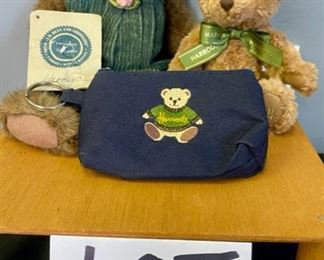Lot 1288. $32.00  Lot of 3,  2 Teddy Bears and a coin purse: Bean "Harrison" bear, Harrod's Teddy and Harrods change purse.  