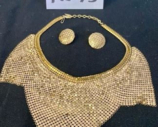 Lot 1295. $150.00 Whiting and Davis Gold Mesh necklace and earrings set.  Make a great statement on your zoom calls!