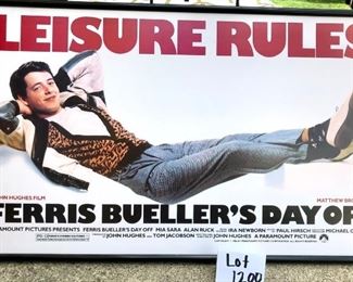 Lot 1200. Ferris Bueller movie poster in a lightweight frame (no glass). 23" x 37-1/4". $25