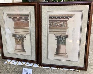 Lot 1206.  Set of 2 column architectural prints, matted and framed. Frame outer: 21-5/8" x 29"; Inner: 14" x 21-1/2" $90