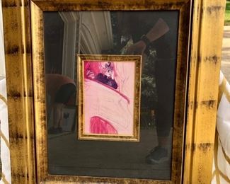 Lot 1207.  Toulouse-Lautrec print in oversized gold frame—a stunning piece! Outer frame: 27-1/2" x 33"; visible print (inner opening): 6-1/2" x 10".   $65