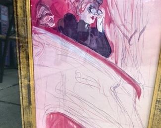 Lot 1207.  Toulouse-Lautrec print in oversized gold frame—a stunning piece! Outer frame: 27-1/2" x 33"; visible print (inner opening): 6-1/2" x 10".   $65