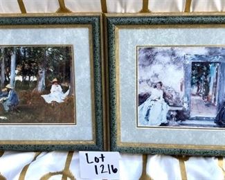 Lot 1216. Set of 2 John Singer Sargent prints, matted and framed  Frame outer dimensions: 15-3/8" x 17-3/8"; inner 8-1/2" x 10-1/2".   $80. Apologies for the glare!  