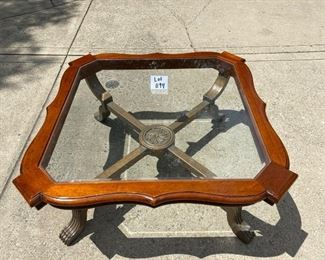Lot 1194. Absolutely Beautiful Beveled Glass, Wood & Metal Cocktail Table. 47" square x 21.5" H. $395