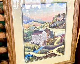 Lot 1251. Mill and Wagon Landscape Print by K. Jakobsen. Matted and framed. 30" H x 26" W.  $30