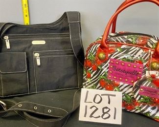 Lot 1281. $40.00 Baggallini black nylon handbag, 1 Betseyville by Betsey Johnson Makeup bag New from Nordstrom.  