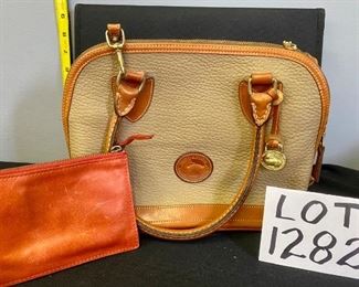 Lot 1282. $48.00 Dooney & Bourke Vintage Handbag, Khaki pebble leather w/brown trim, 1 Orange zip-up wallet by Madewell. $48