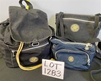 Lot 1283. $52.00 3 Kipling items: 1 Lg. Backpack Purse, 1 Crossbody, 1 Navy Camera Bag purse. All great condition!   