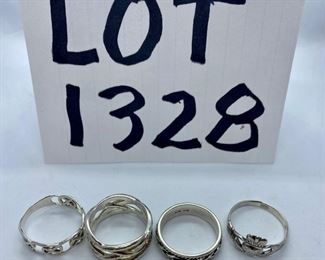 Lot 1328. $95.00. Lovely sterling ring lot.  Tiffany & Co. Sterling Silver Ring - Marked "T and Company 925 Italy", Sterling Silver X's & O's) ring, Sterling Silver Braided ring in larger size and Irish Claddagh ring - larger size.		