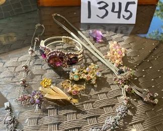 Lot 1345. $60.00.  9  terrific pieces of vintage costume jewelry 		