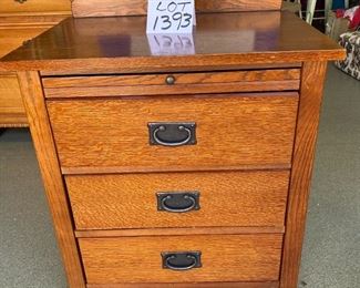 Lot 1393. $125.00. Very Functional Bassett Nightstand with writing tray in Arts & Craft Style. The top needs a little love. 24w x 26d x 28t.  