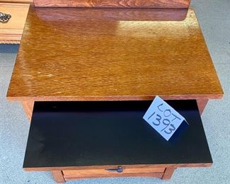 Lot 1393. $125.00  Very Functional Bassett Nightstand with writing tray in Arts & Craft Style. The top needs a little love. 24w x 26d x 28t.  