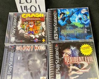 Lot 1401. $16.00  Lot of 4 Playstation Games (Crash Candicoot, Sypho Filter 2, Silent Hill, Resident Evil). 
